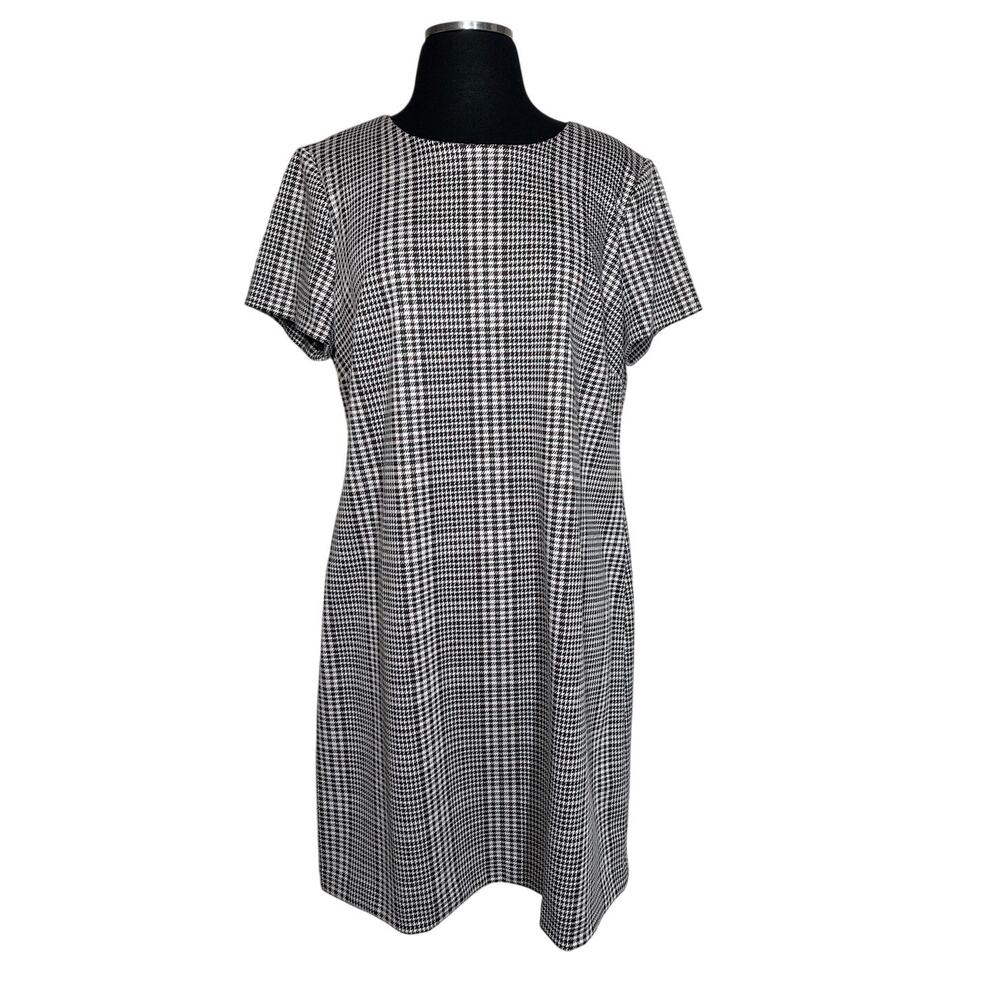 Calvin Klein Houndstooth Sheath Dress Knee Length Short Sleeve Career Sz 14 New
